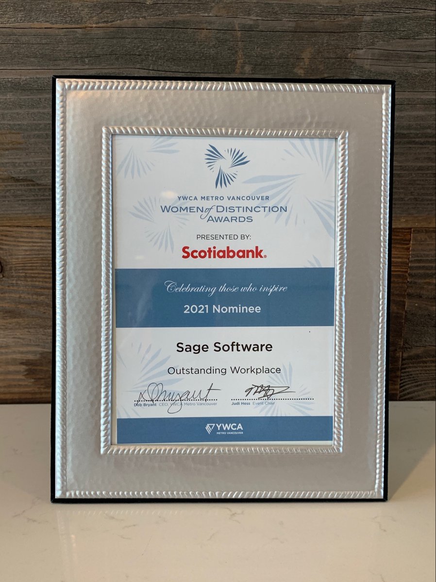 So stoked <a href="/Sage_Canada/">Sage Canada</a> is nominated for a 2021 
<a href="/YWCAVAN/">YWCA Metro Vancouver</a> Women of Distinction Award as an Outstanding Workplace! This is dedicated to our brilliant colleagues who have each individually helped shape our unique and rewarding work culture. #YWCAWODA #outstandingworkplace #nominee