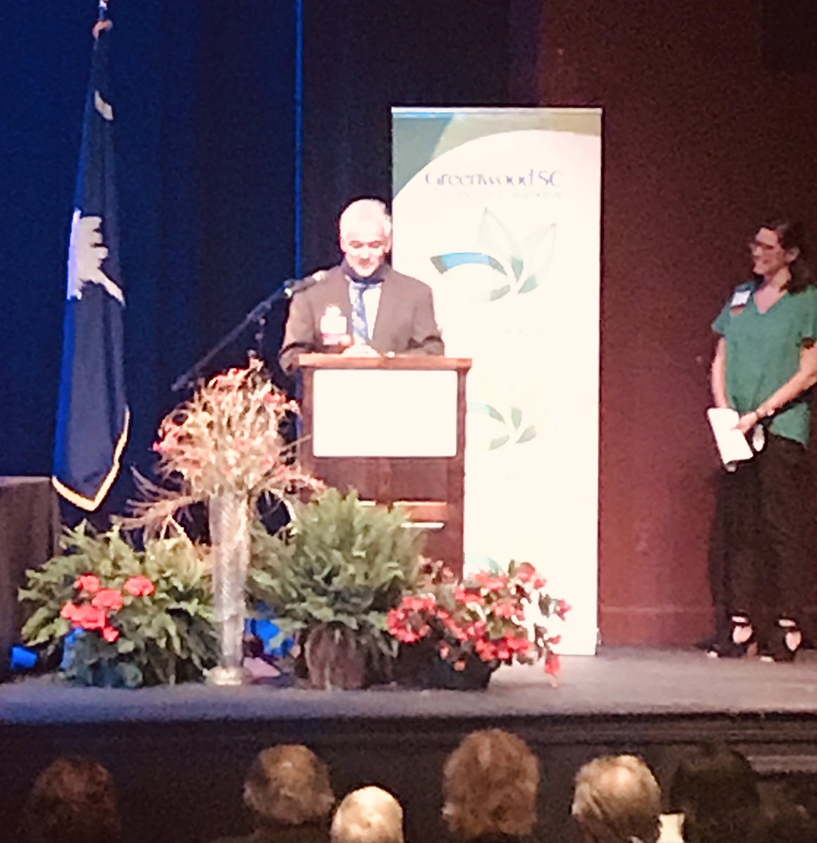 The <a href="/GreenwoodCitySC/">City of Greenwood SC</a> <a href="/gwdchamber/">Greenwood SC Chamber</a> #BoardOfDirectors welcomes new <a href="/piedmont_tech/">Piedmont Tech</a> Chair Rusty Denning &amp; thanks <a href="/SelfRegional/">Self Regional Healthcare</a> Sarah Sears for her service - at our annual banquet <a href="/GwdCommTheatre/">Greenwood Community Theatre</a> .