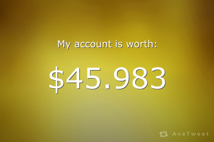 Mrs_Angelaa's tweet photo. My Twitter account is worth $45.983 dollars. Check how much yours is worth at https://t.co/6SlYjxoGur #AvaTweet #TwitterWorth https://t.co/SOBvasjIsl