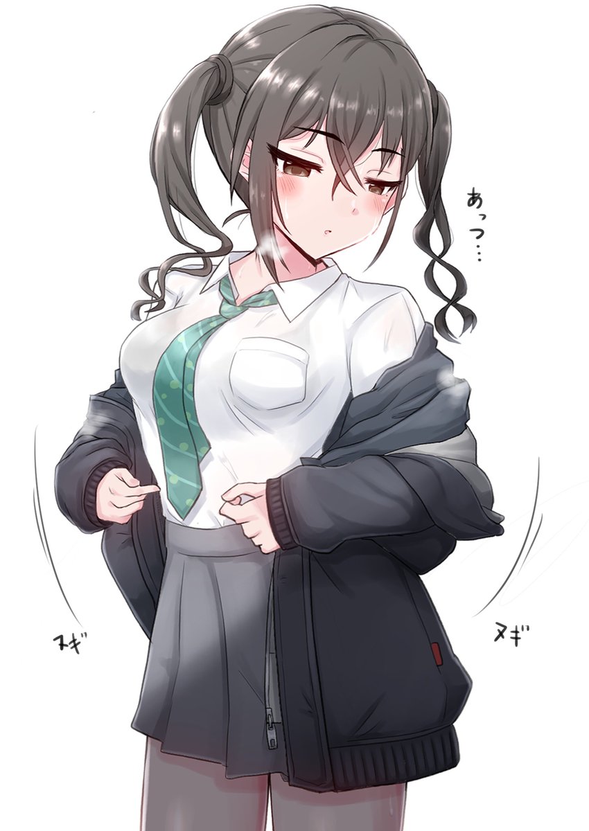 朝寒かったから着込んだのに思ってたより暑くなって半脱ぎする季節の節目のあきらちゃん 