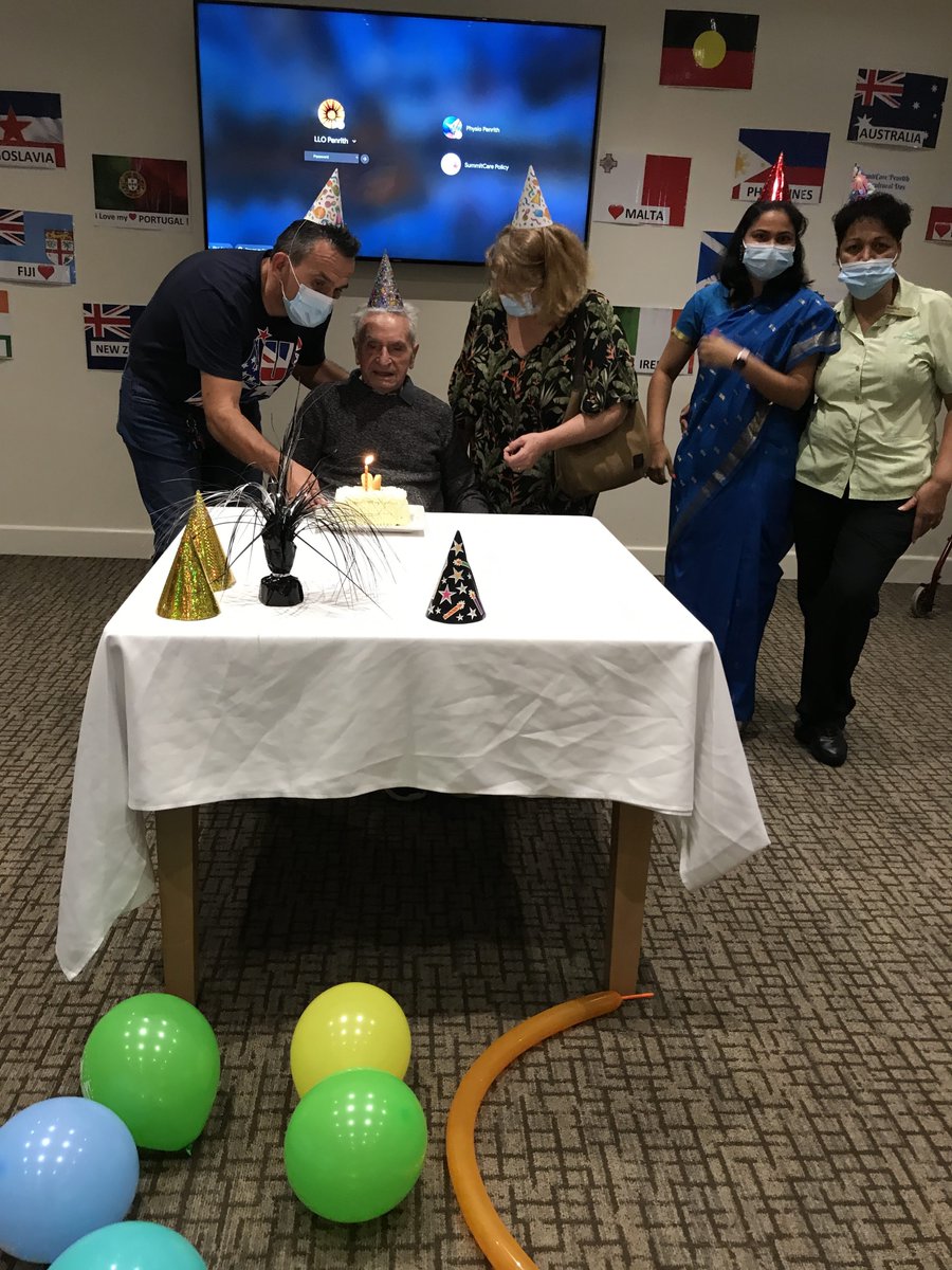 SummitCare's tweet photo. SummitCare Penrith staff celebrated resident Hector's birthday in the week. The staff and Hector donned party hats to mark the occasion.

#SummitCarePenrith #AgedcareAustralia #Happybirthday https://t.co/NqaRgHY0Ae