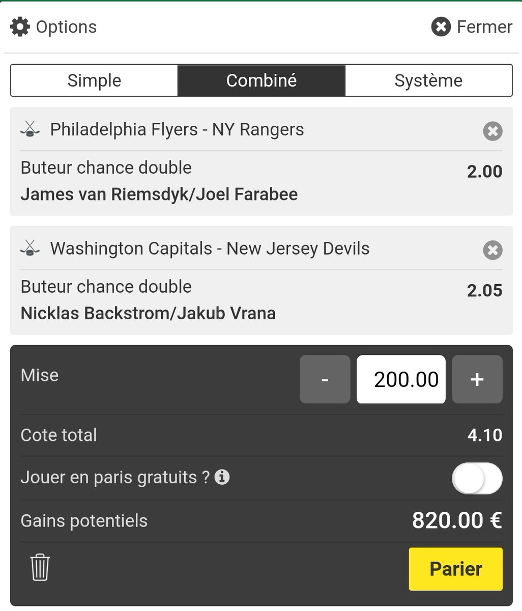 MacoProno's tweet photo. #NHL | 26/03/21 📅
#BetButeur | Hockey 🏒
➡️Le pick safe du jour
⌚Match 00h00
🍀 Deux Double chance buteur
🏦 Côte a 4,10 -> mise: 200€
🔥 +Fun double chance et simple 🤑 #MAXICOTE
🤞🏽GL à ceux qui suivent #JackpotMaco
#TeamParieurs #TeamParieur #HockeyTwitter https://t.co/JElEd6B4cS