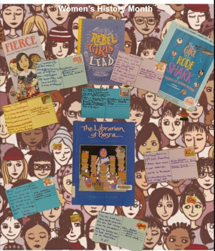 MissDianahern's tweet photo. Students postcards to Alia Muhammad Baker, the librarian of Basra, an inspirational, courageous and fearless woman. We have so many quesions for you, Mrs. Alia!  #WomensHistoryMonth @TPPS_TDSB https://t.co/LAsCpEedOH