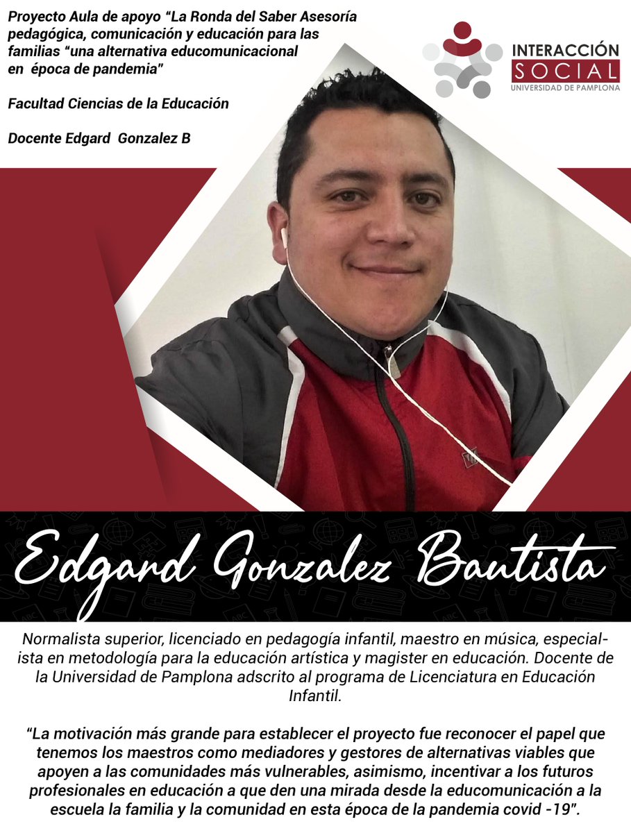 interaccionUP's tweet image. ¡Perfil destacado! ⭐

Resaltamos la labor de los docentes que llevan a cabo proyectos de extensión en los diferentes programas académicos de nuestra alma mater.

Hoy resaltamos la labor del docente Edgard Aurelio Gonzalez Bautista.

#InteracciónSocial #proyectosdeextensión