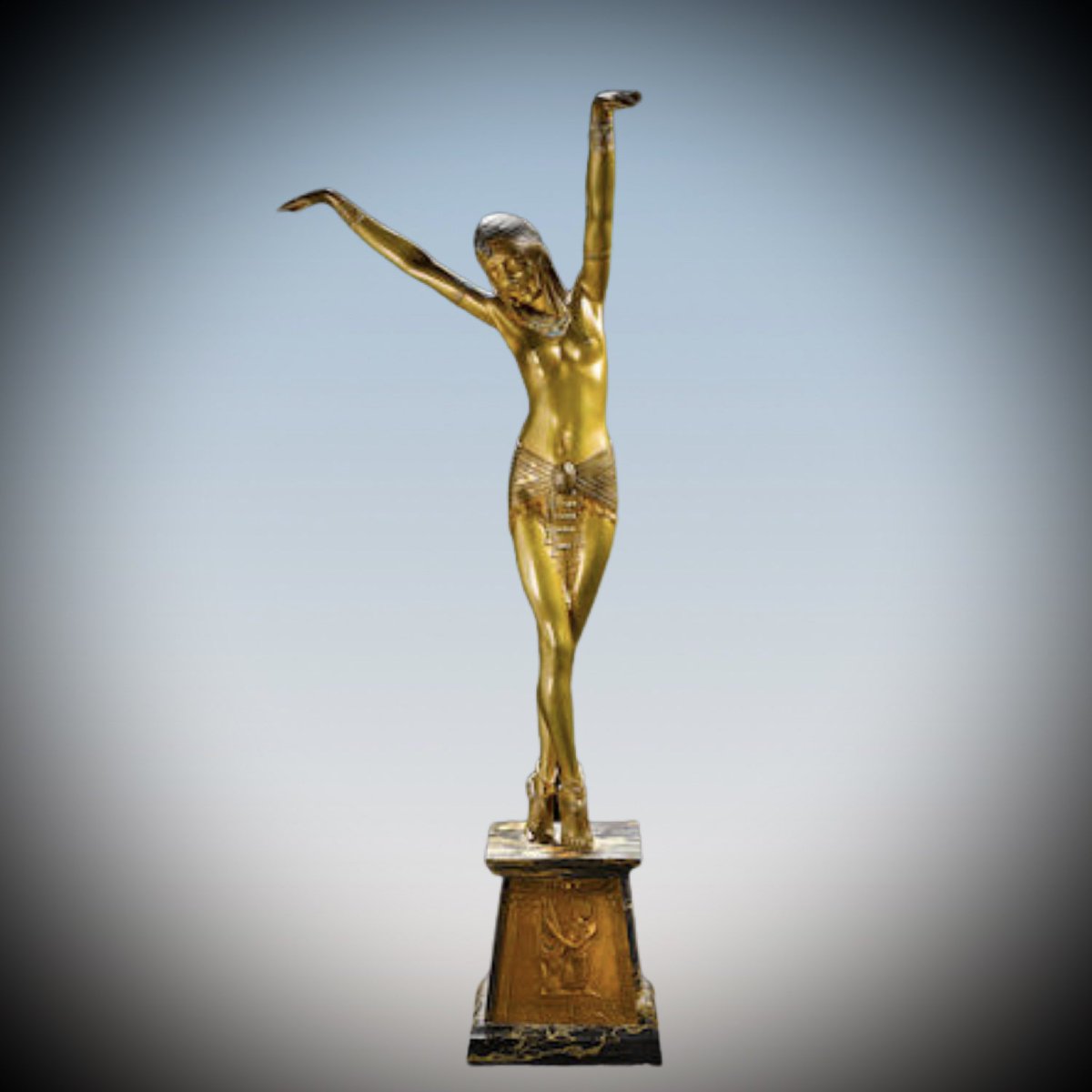 💥New Arrival 💥 Art Deco bronze  “Egyptian Dancer” by Demetre Chiparus. Circa 1920, 73 cm High
