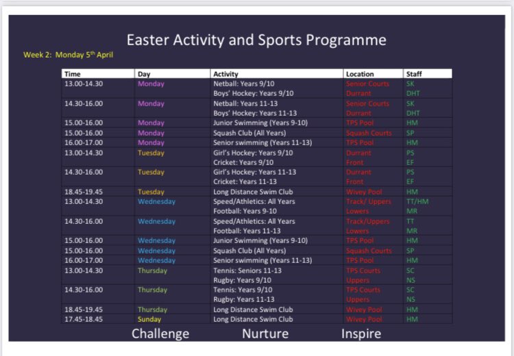 tauntonsports's tweet photo. Looking forward to continuing with some sport over the Holiday Period with our Easter Activity and Sports Programme. All students are welcome to sign up and attend on SOCs.... any problem please contact the relevant Head of Sport or Miss Mortimer for help and support. https://t.co/RNuFE3GyYS