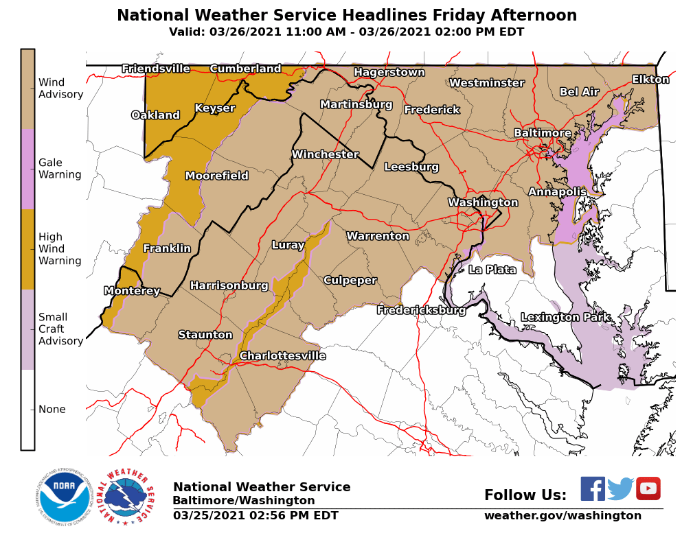 Weather Alert: be careful if you're going out and about tommarow, high wind advisory and high wind alert to span across most of Maryland tommarow with consistent winds from 20 to 30mph and gusts up to 50mph

Be safe everyone!

bddy.me/3fgI6qT