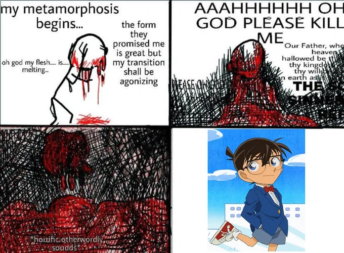 blood , gore warning //
 
i rushed to make this metamorphosis meme i just had a vision 
