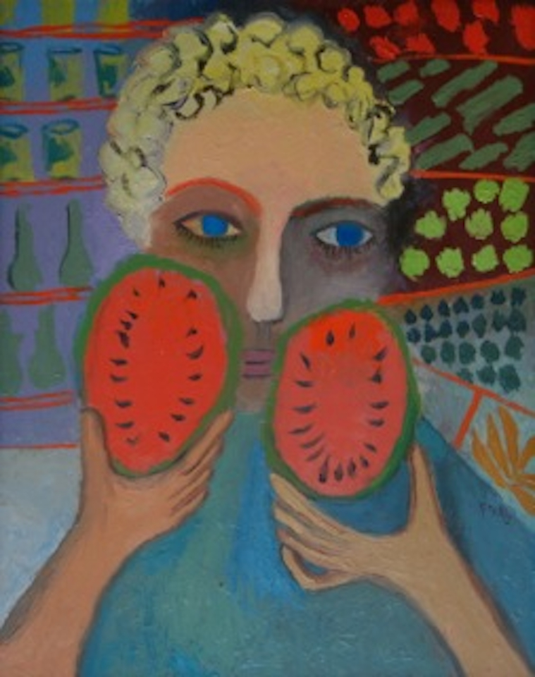 Phyllis Sklar (1924-2010) was an artist of many expressions, best known for her primitive paintings and for her imaginatively rendered hand-wrought jewelry.
.
Melon, 1995 by Phyllis Sklar
#artlives
