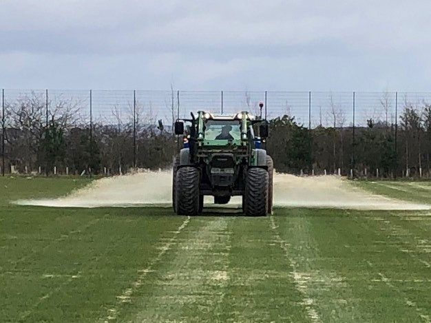 FSportsgrounds's tweet photo. The absolute JOY of the Beast that is the Pro-Cast 5💛today @MearnsAcademy #Laurencekirk after sand banding #topdresser https://t.co/gsL3eXdg61