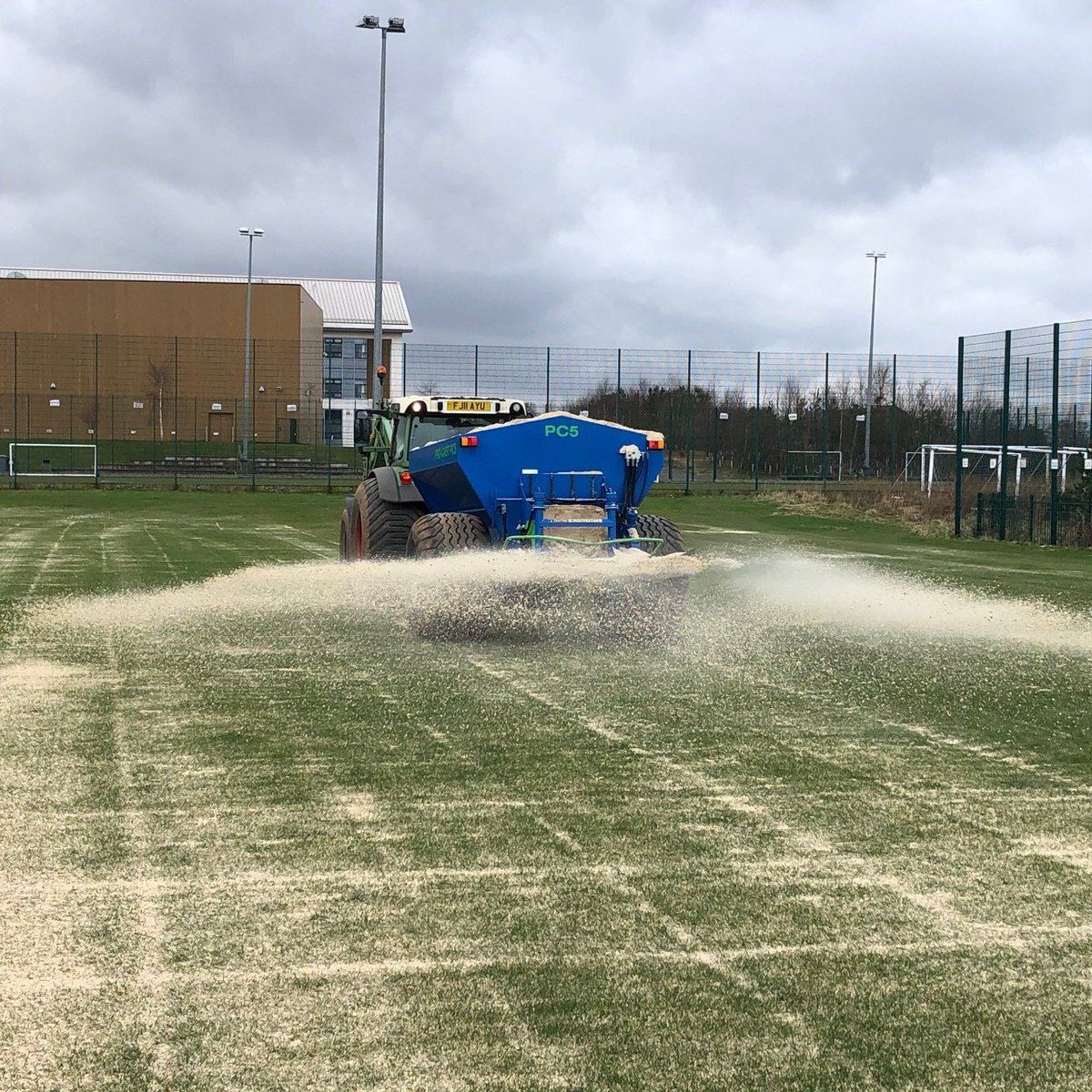 FSportsgrounds's tweet photo. The absolute JOY of the Beast that is the Pro-Cast 5💛today @MearnsAcademy #Laurencekirk after sand banding #topdresser https://t.co/gsL3eXdg61