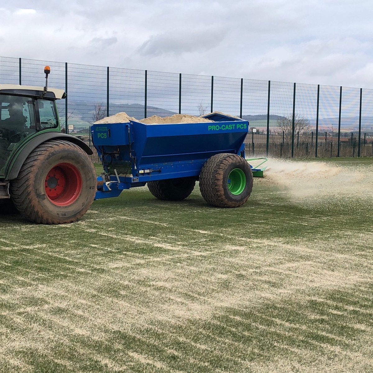 FSportsgrounds's tweet photo. The absolute JOY of the Beast that is the Pro-Cast 5💛today @MearnsAcademy #Laurencekirk after sand banding #topdresser https://t.co/gsL3eXdg61