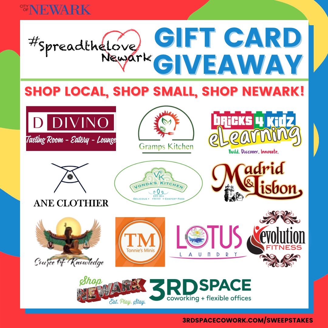 Our @3rdSpaceCoWork / <a href="/ShopNewark/">Shop Newark</a> #SpreadtheLove Sweepstakes has officially ended! Thank you for your participation &amp; CONGRATS winners! Tag us when you use your giftcards &amp; support local biz in #Newark! Keep up with us on social media to be first to hear about future initiatives!