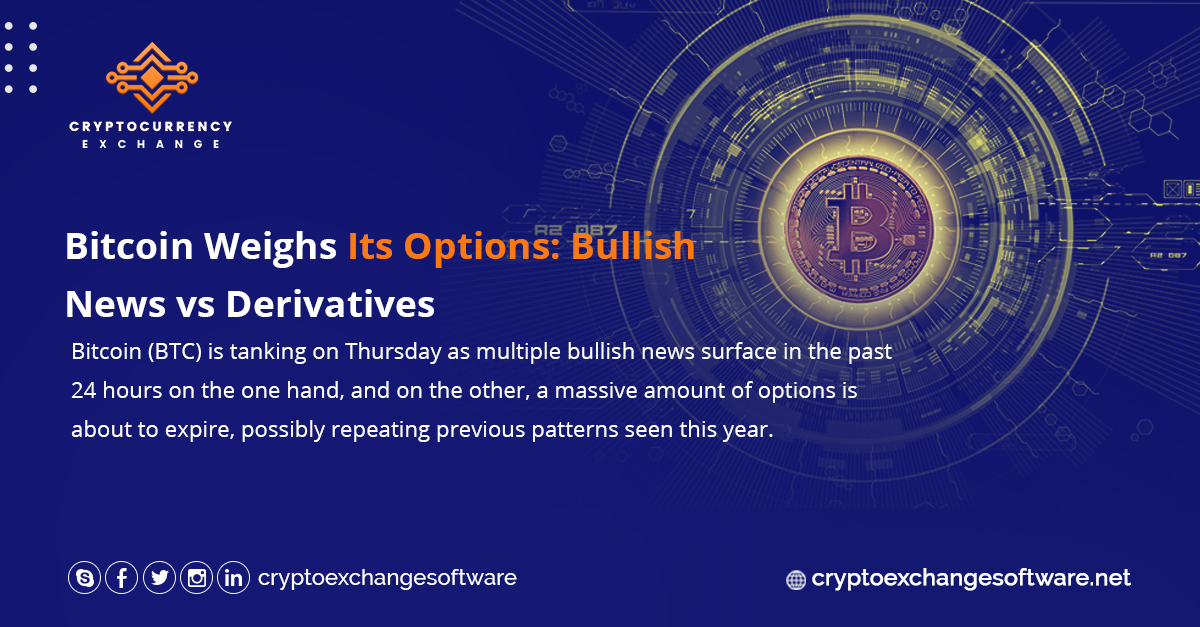 SofttikExchange's tweet photo. Bitcoin Weighs Its Options: Bullish News vs Derivatives Bitcoin (BTC) is tanking on Thursday as multiple bullish news surface in the past 24 hours on the one hand, and on the other, a massive amount of options is about to expire, possibly repeating previous patterns seen this https://t.co/9981EDRtho