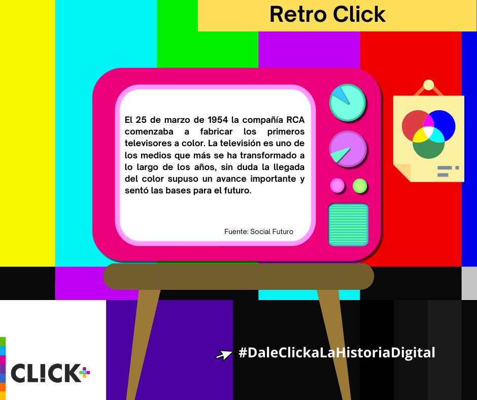 clickymasSC's tweet photo. ¿Sabías que el canal 5 fué fundado por Guillermo González Camarena, a quien se le atribuye el haber inventado la televisión a color? Hoy en #RetroClick recordamos el día en que el color llegó a cambiar la forma en la que veíamos la tele.
#DaleClick😉#tecnología #tv #retro https://t.co/iThHLE0huD