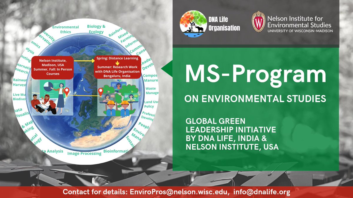 dnalifeorg's tweet photo. Be the environmental leader!
DNA Life Organisation, India and Nelson Institute of Environmental Studies, University of Wisconsin, USA have collaborated for the Professional MS Program in Environmental Studies. Partial fellowships available. 

Brochure:
https://t.co/LNAIkZLHfp https://t.co/ihuriYsQI3
