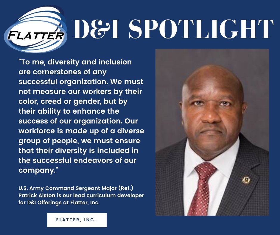FlatterInc's tweet photo. We'd like to take this opportunity to highlight one of our esteemed speakers and Consultant: Command Sergeant Major Patrick "Pat” Alston. @PatAlston is a Diversity & Inclusion expert who gave us the following statement. #FlatterInc #DiversityandInclusion https://t.co/k2MN7Uq6D3