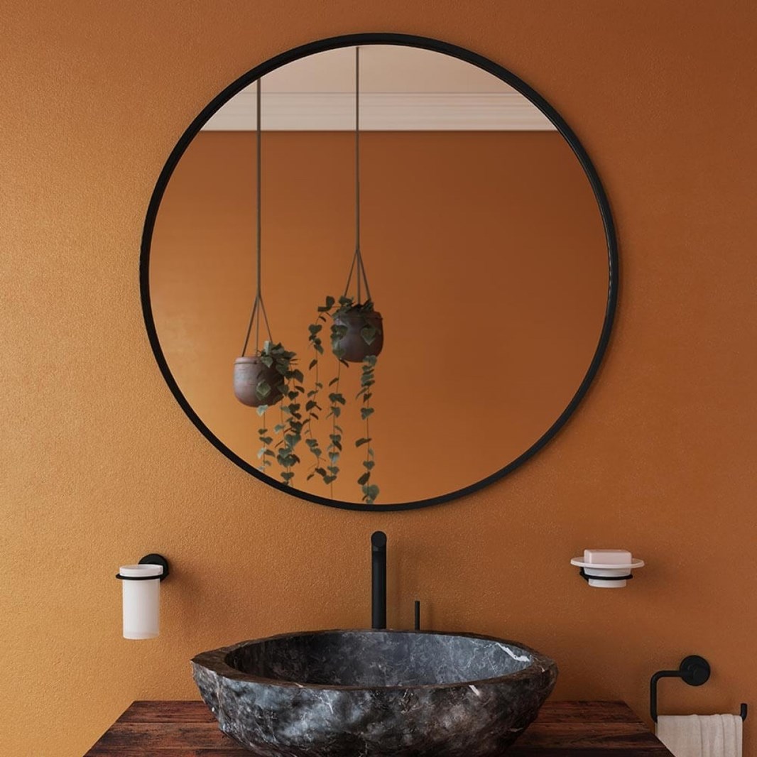 A nice way to still achieve a raw and industrial look is to use round shapes. Bathroom Origins Docklands round mirror.
.
#interiora #bathroommirror #lovelocalpz  #supportsmallbusiness #bathroomdesign #bathrooms #homerenovation #bathroomdecor #bathroominspo #instabathroom