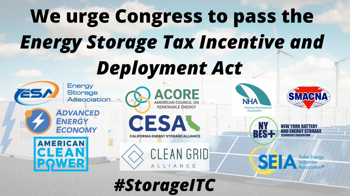 AdvEnergyUnited's tweet photo. We're urging @SenSchumer, @RonWyden, @LeaderMcConnell, and @MikeCrapo to pass #S627, the bipartisan #EnergyStorage Tax Incentive and Deployment Act. The act ensures a level playing field for storage with #StorageITC: https://t.co/5gY8Khxxz7 https://t.co/97klOkNG8F