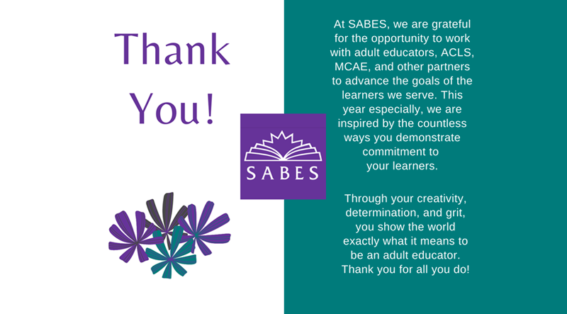 SABESPD's tweet photo. We at @SABESPD feel privileged to work with MA #AdultEdu educators! Thank you for all you do. #network2021 https://t.co/9DOsUkH6Tq