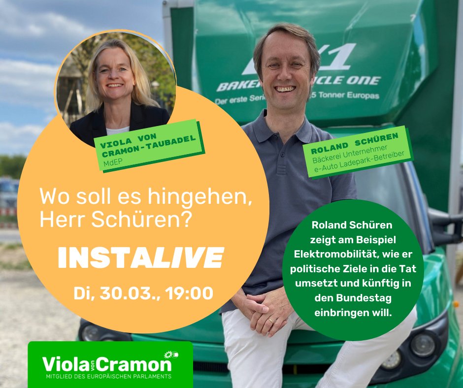 ViolavonCramon's tweet photo. 🌱🚚🥨 @EcoCarer1 beweist, er redet nicht nur #Grüne Politik, er #handelt sie auch: seine #BioBäckerei läuft #CO2-neutral, mit #Solarenergie für #Öfen und #Logistik, mit Europas ersten Serien-e3,5-Tonnern.
Nun will er in den Bundestag.
InstaLIVE, Di, 30.03., 19 Uhr!
#eMobility https://t.co/j2DL87rZiE