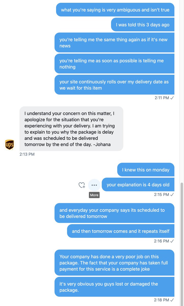 ComKitchenUSA's tweet photo. @ups
 has surprisingly terrible tools to give their CS reps - look at this pathetic dialog and how much little responsibility they take for doing a terrible job. They also keep recycling the solution one day after the other #poorservice #UPS #poorquality #poorcustomerservice https://t.co/egXlhDYxTT