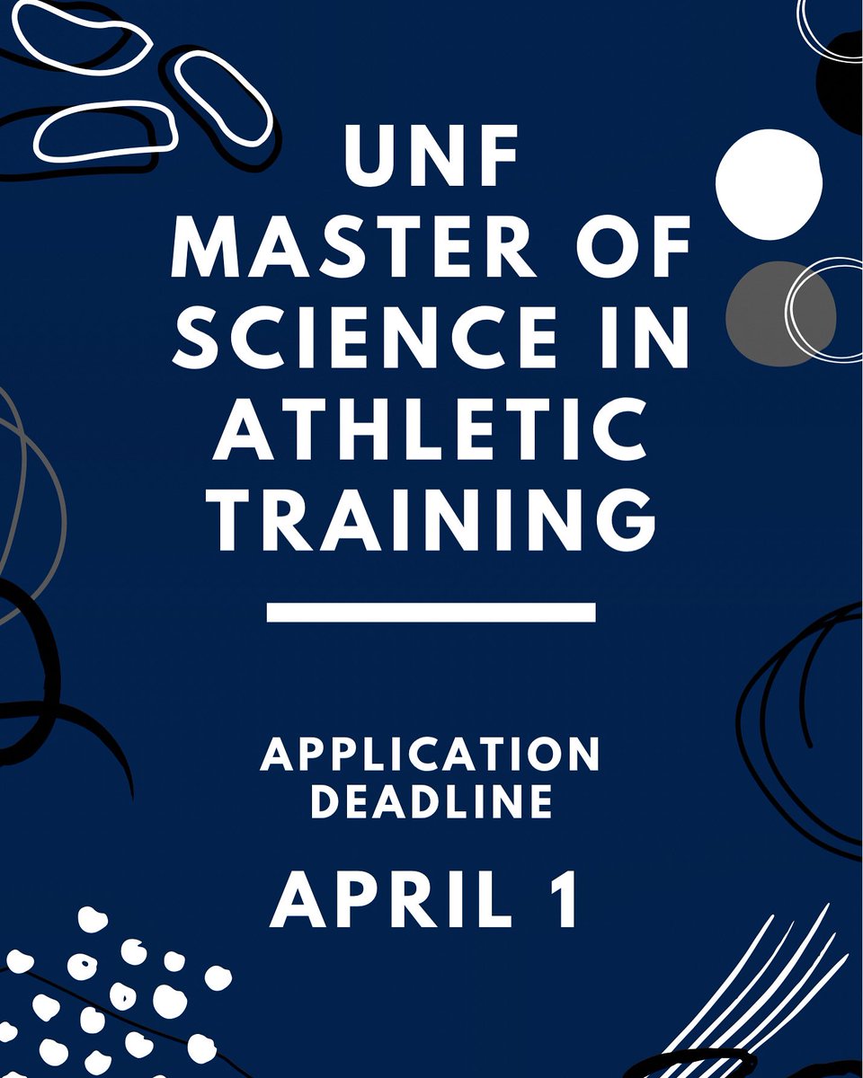UNF_ATProgram's tweet photo. Don’t forget the application deadline is April 1st! 
With so many clinical sites (including an opportunity to work with the @Jaguars 👀) and hands on experiences, this is the place to be! We can’t wait to meet and welcome our next cohort to UNF MSAT! 🦅 #swoop https://t.co/LvMVdLZyT7