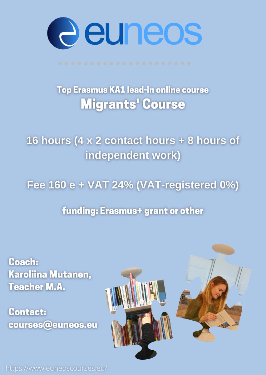 Confirmed! Migrants course - a short online course about how ronteach migrant students. Foretaste for Erasmus KA1 on-site course. Next: 6-27 April 2021! Completion to full online course possible. Mail to courses@euneos.eu to register. More in euneoscourses.eu/online-courses…