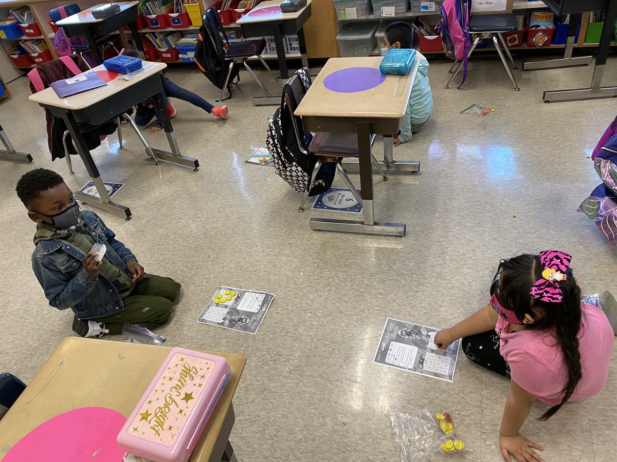 Yay! With 2/3 of my class in person today they enjoyed playing a math game with their partner. Yes it can be done with social distance! <a href="/Gidneyaveschool/">Gidney Avenue School</a> #NECSD ##ITeachMath