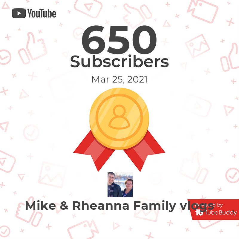 mikeandrheannas's tweet photo. We hit another Milestone as we hit 650 subscribers on our YouTube channel #milestonehit #channelgrowth #growth #youtubechannel #familyvloggers #canadianvloggers #milestone #familyvloggerschannels https://t.co/UuQMlnepkJ