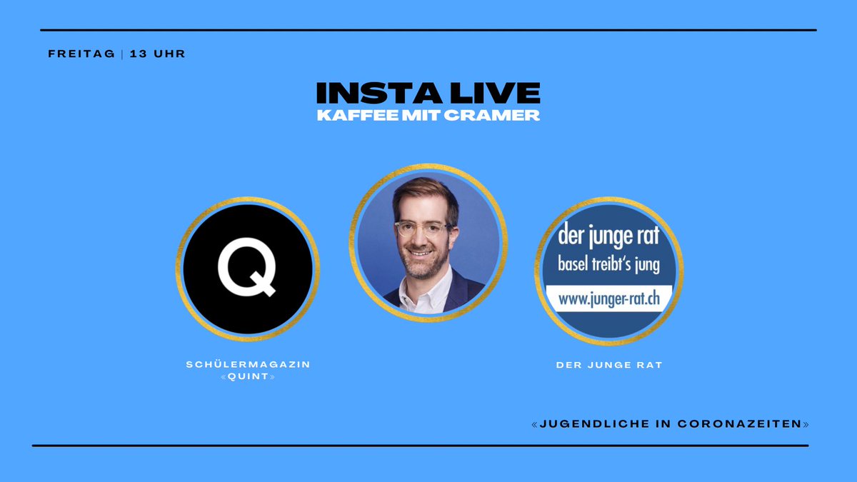 🗣 Morgen Freitag geht es im Insta-Live-Talk um JUGENDLICHE UND CORONA. Mit Helena Quarck (Schülermagazin «Quint») und Georg Strebel (Junger Rat) rede ich über ihre Erfahrungen, ihre Sorgen und Fragen während der Covid-Pandemie. Um 13 Uhr bei Instagram! #KaffeeMitCramer