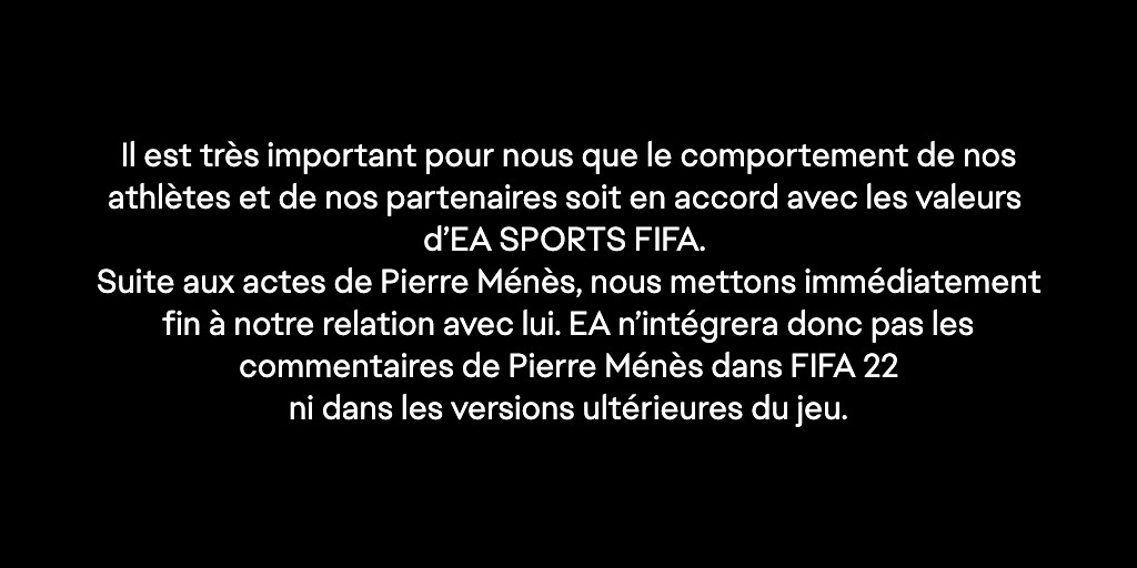 Honoriiz's tweet photo. EA Sport annonce que #PierreMenes ne sera plus dans les futur jeu de #FIFA à compter de #FIFA22 !!
#PierreMenesOut #PierreMenesDemission #PierreMenesestunporc #FIFA21 https://t.co/MV5I5nsNe2