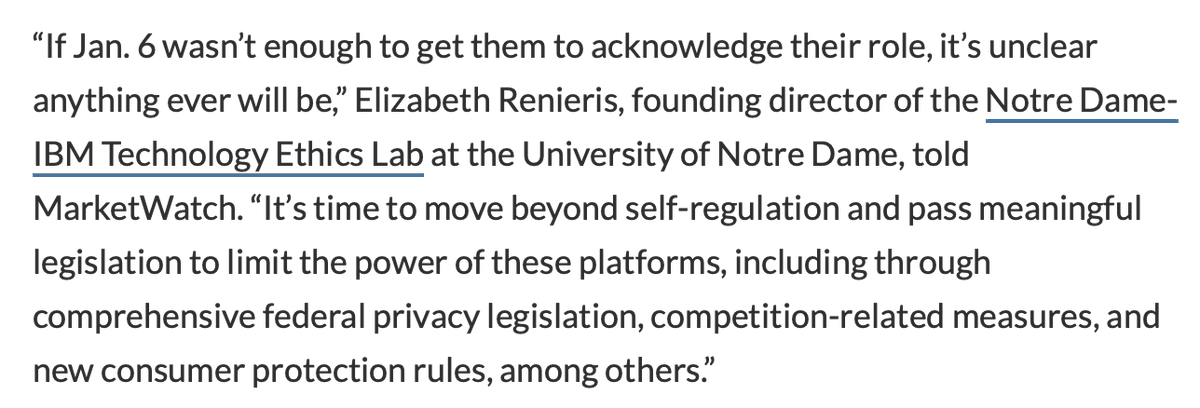 techethicslab's tweet photo. “If Jan. 6 wasn’t enough to get them to acknowledge their role, it’s unclear anything ever will be.”
Our Director, Elizabeth Renieris (@hackylawyER) weighs in on today's #bigtechhearing via @MarketWatch https://t.co/5MxzdPvKOl https://t.co/BIIlBxIdqs
