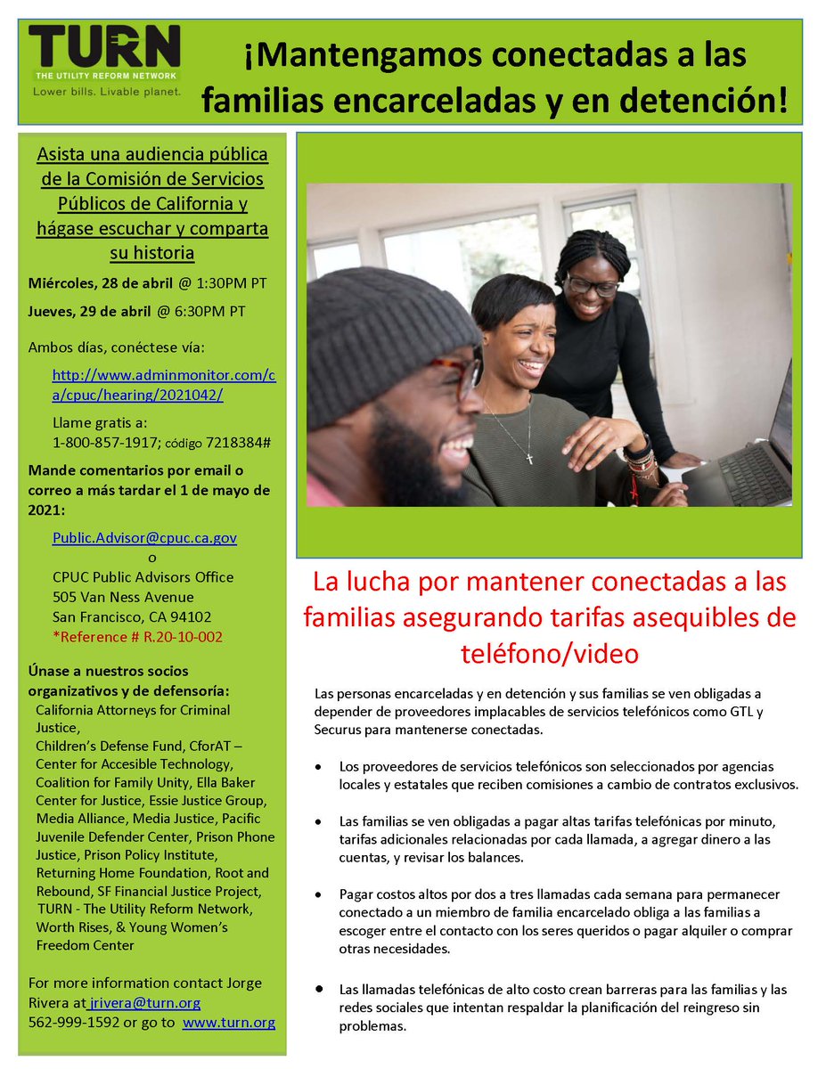 UtilityReform's tweet photo. KEEP FAMILIES CONNECTED! People who are incarcerated-detained and families/loved ones should be connected w/affordable, accessible and quality telecommunication services.
 
To learn more contact JRivera@turn.org 
#families #campaign #telecommunication #incarcerated #connected https://t.co/UJNS9yMaZ8