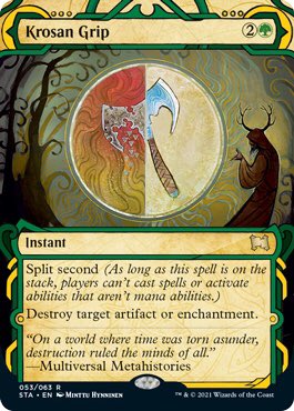 VoxyTwitch's tweet photo. Happy Preview season! 🥳

Here is my preview card from @wizards_magic, Krosan Grip! 

My first rare &amp; instant spoiler card I’ve ever received. Super happy to have had the chance to spoil this! 

Thank you wizards!! 🥰 #freepreview https://t.co/8qGo9lK7Um