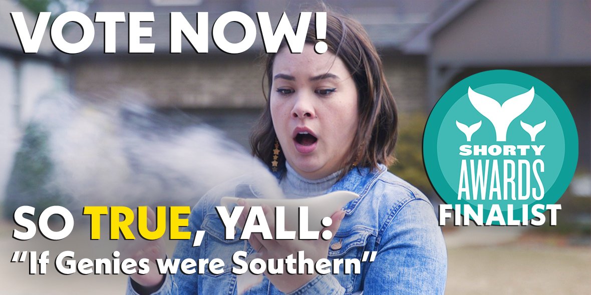 southernthing's tweet photo. Hey y'all! Our video, If Genies were Southern, is a FINALIST in the 13th annual @shortyawards  ✨If you're a fan of the stuff we make, we would really appreciate if y'all would vote for us! You can vote once a day everyday until 3/31! Vote here: https://t.co/WrsH1GqbRZ https://t.co/fQ8Y3f0RGG