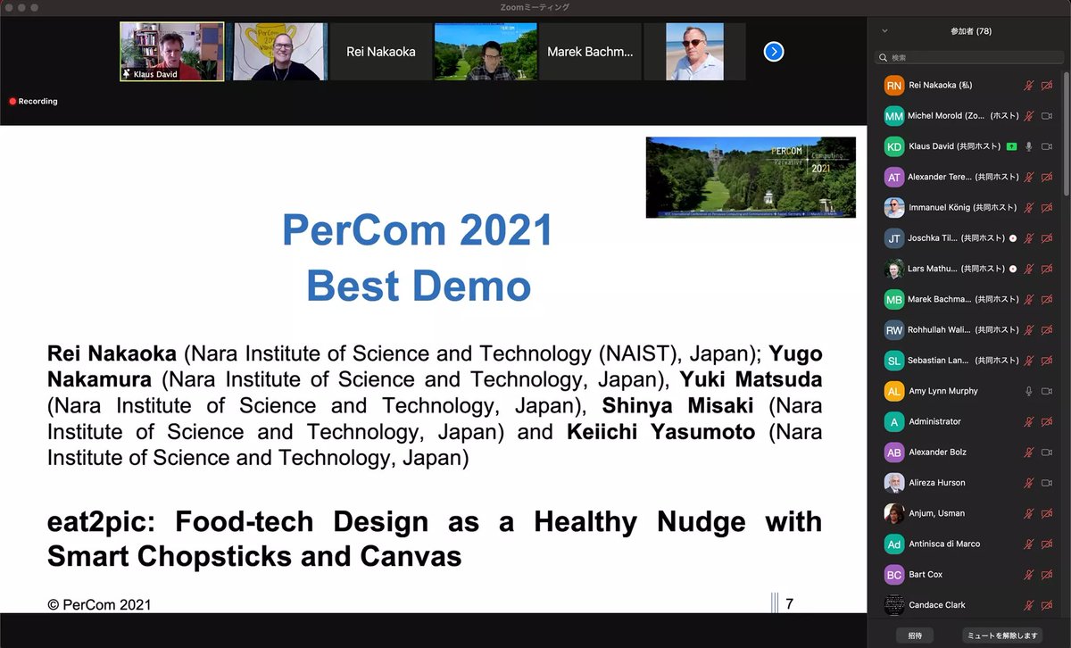 yukimatJP's tweet image. We won #PerCom 2021 &quot;Best Demo&quot; Award🥇

eat2pic: Food-tech Design as a Healthy Nudge with Smart Chopsticks and Canvas.
Rei Nakaoka, Yugo Nakamura, Yuki Matsuda, Shinya Misaki and Keiichi Yasumoto

Yay💪

@IEEEPerCom @NAIST_MAIN @NAIST_IS