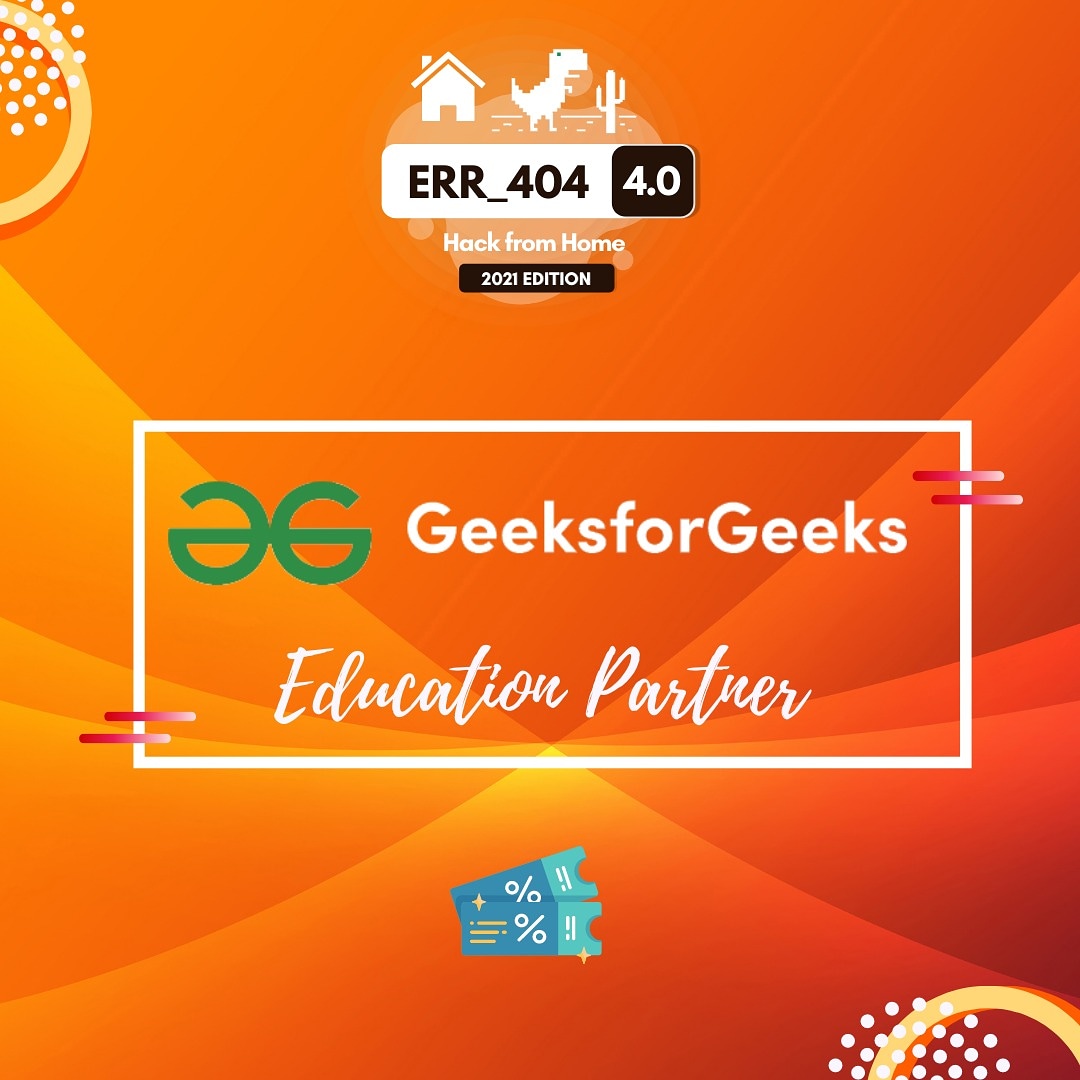Err404Hackathon's tweet photo. Presenting the Education Partner, @geeksforgeeks https://t.co/tMCy9butUF