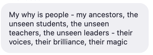 Overheard at #DeeperLearningConference final keynote with Aisha Bain. Thank you for these words, Lisa M. I felt them deeply. <a href="/hthgse/">HTH GSE</a>