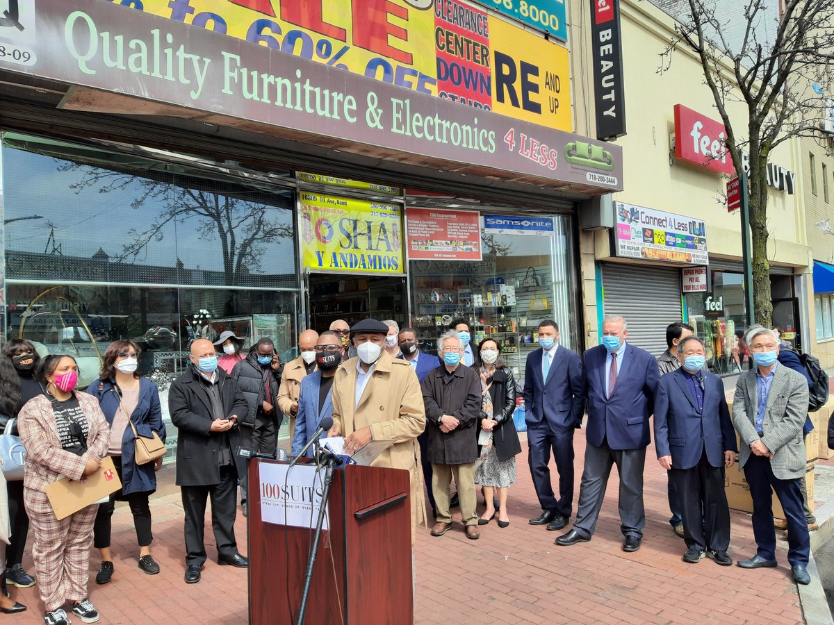 QnsBPRichards's tweet photo. The Black community knows the sting of racism all too well. That’s why it's vital to come together, stand with our API neighbors and help #StopAsianHate wherever we see it.

Thank you to Kevin Livingston of 100 Suits for hosting today's show of solidarity with our API neighbors. https://t.co/WYcYwX7lTT