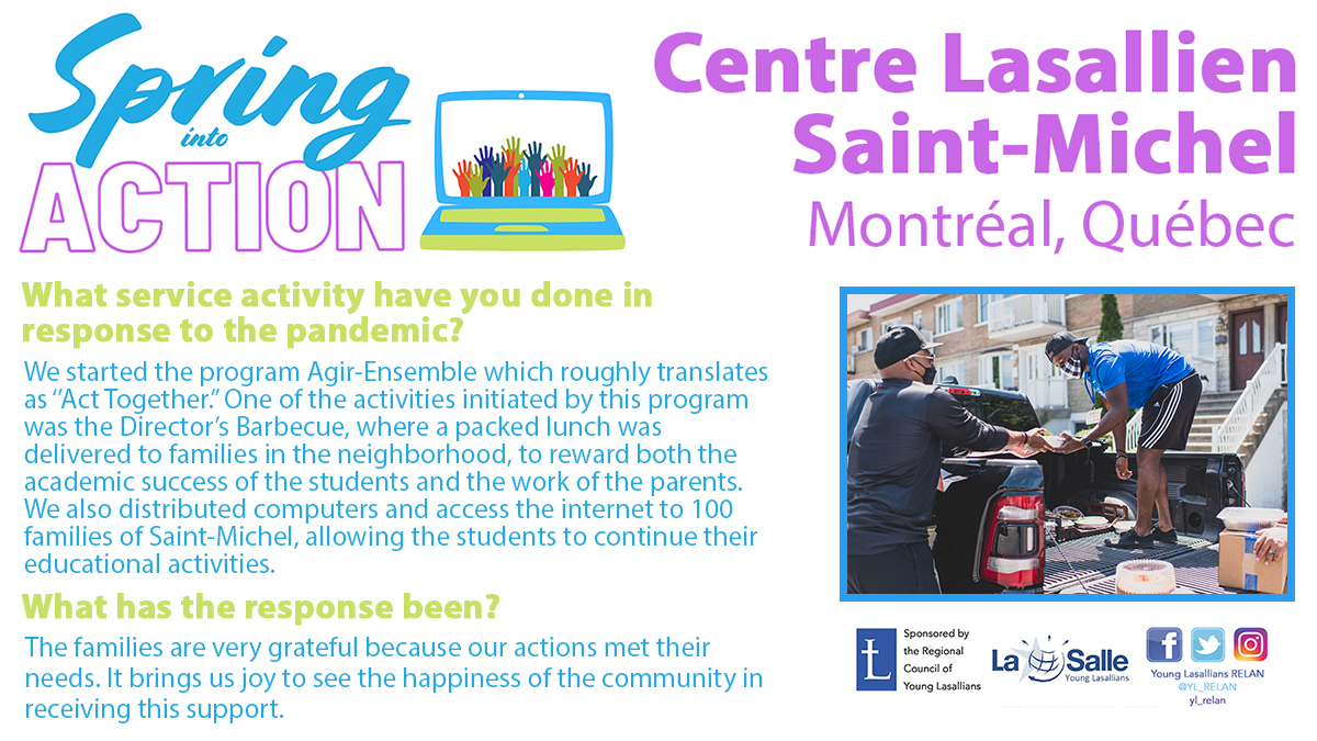 yl_RELAN's tweet photo. Today we highlight the staff of Centre lasallien Saint-Michel and their efforts to #SpringIntoAction2021.
"Never doubt that a small group of thoughtful, committed citizens can change the world; indeed, it's the only thing that ever has."
― Margaret Mead https://t.co/7hnRSsdEXr