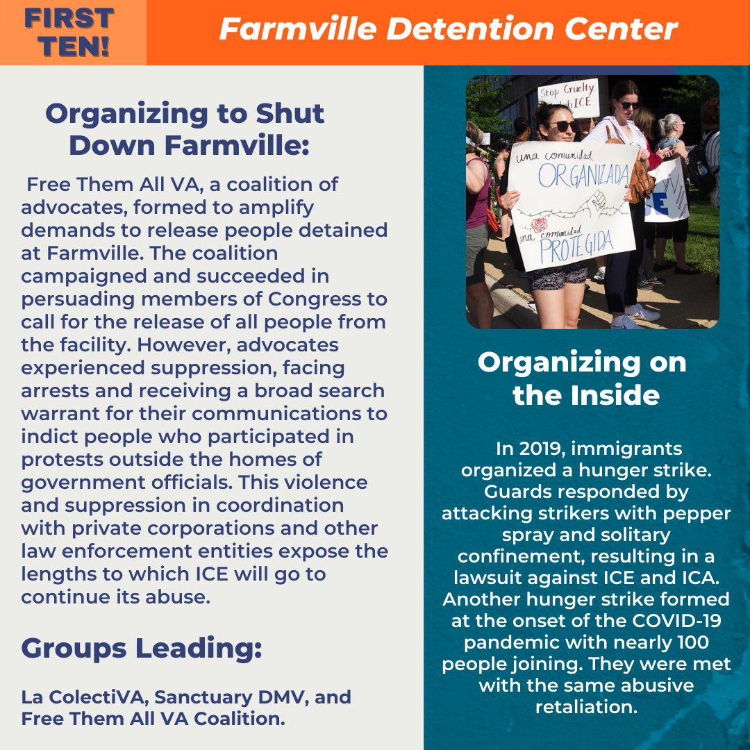Due to negligence & transfers, ICE & ICA subjected people detained at the Farmville Detention Center in VA to the largest #COVID19 outbreak in the detention system, resulting in the death of James Hill.

The Biden admin must #ShutDownFarmville.

#FirstTen to #CommunitiesNotCages