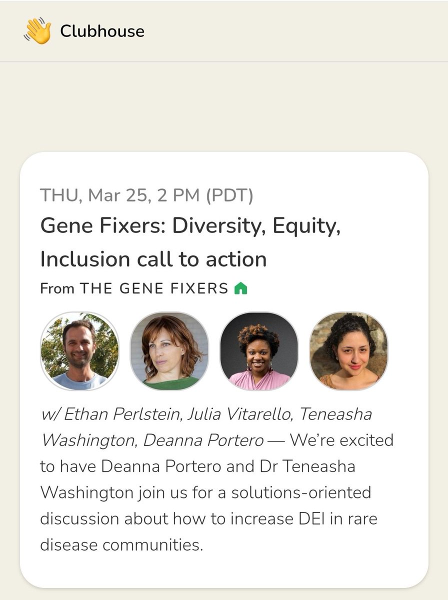 TeneaWashington's tweet photo. Excited to talk about diversity in the rare disease space tonight with @eperlste, and @DeannaPortero! https://t.co/mm6A3oTdOx