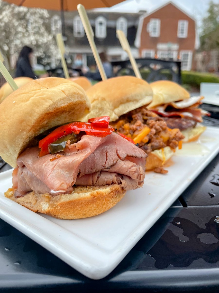 Thursday from 5-9p.m. 3 sliders &amp; a flight of three 5-oz beers $10.95.
Roast Beef French Dip style, Roasted Red Peppers paired w/ <a href="/StarrHill/">Starr Hill Brewery</a> Little Red Roostarr
Ground Beef Sloppy, Cheddar paired w/ <a href="/Schlenkerla/">Schlenkerla</a> Fastenbier
Bacon, Beef , Queso Cheese  paired w/<a href="/3floyds/">3 Floyds Brewing</a> Zombie Dust