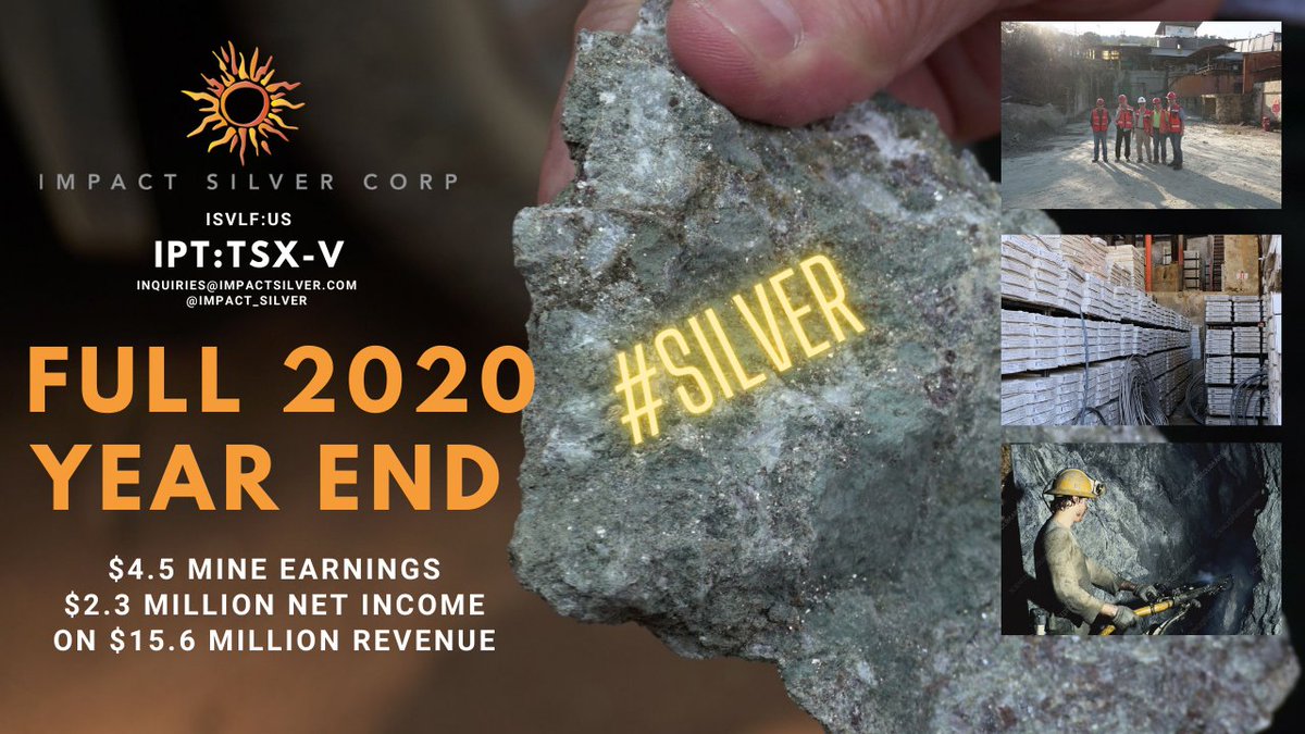 IMPACT_Silver's tweet photo. IMPACT Silver Announces Full Year 2020 Results Mine Earnings $4.5 M, Net Income Rose 147% to $2.3 Million on $15.6 Million Revenue increasing 17% for record year #silver #mining #profits #miner #gold #zinc #copper #fintwit #investor #investment #leveraged #silversqueeze #wsb https://t.co/KUWS1EoJI1