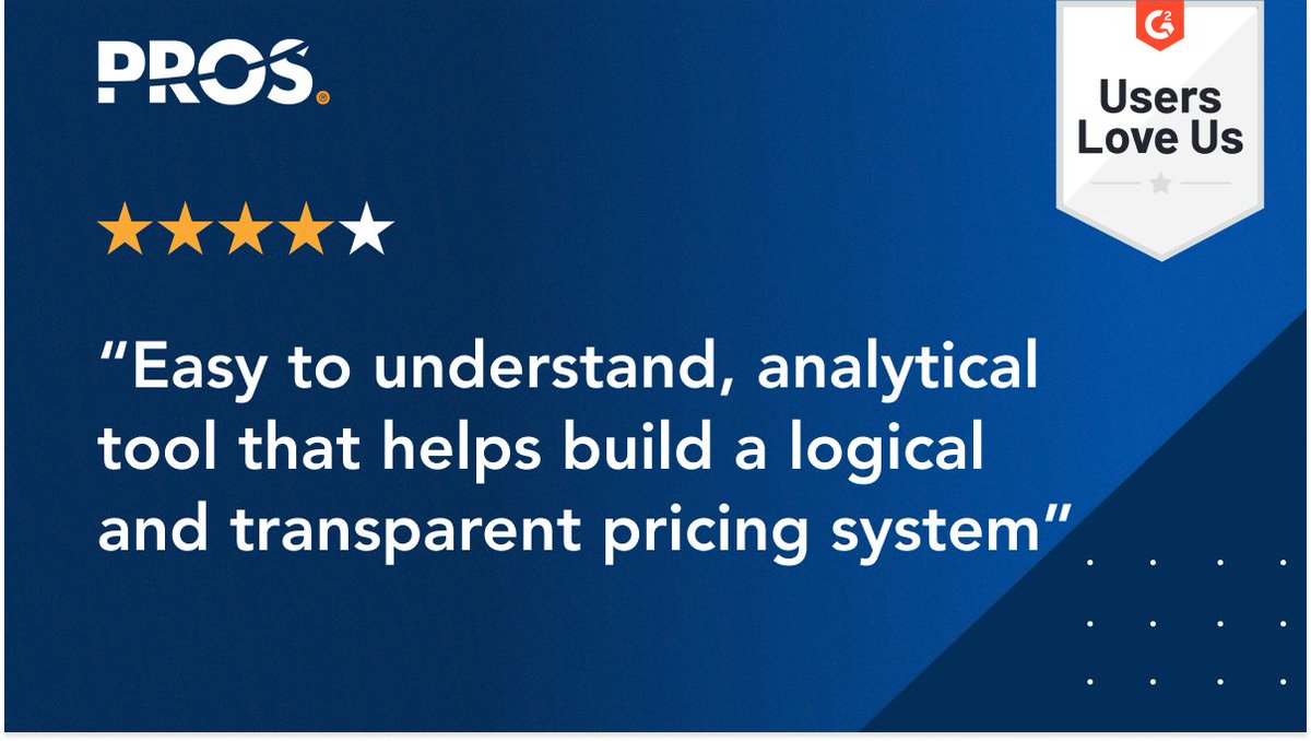 PROS_Inc's tweet image. We’re thrilled that our customers are sharing what they love about PROS pricing solutions. Check out what they’re saying about our software 👉 bit.ly/317kehp. #customersuccess #pricingsolutions
