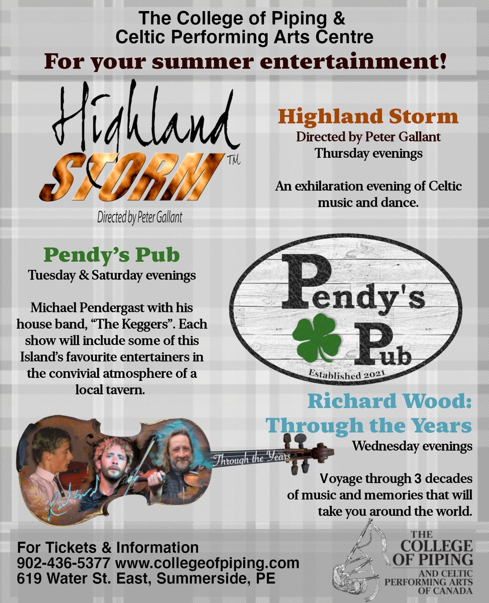 CoP1989's tweet photo. We've got exciting summer shows lined up!  Tickets will go on sale soon!  Go to https://t.co/5ENqbkUnw5 for more information!  #collegeofpipingandcelticperformingartsofcanada #celticperformingartscentre #richardwood #pendyspub #summershows #theatre https://t.co/wqaBlmWzgk