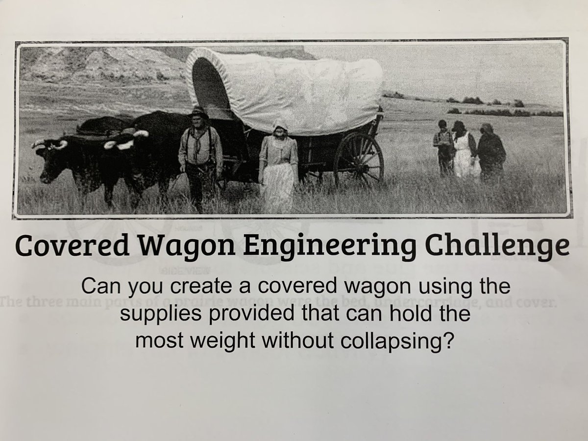 JLang_OTES's tweet photo. Covered Wagon STEM Challenge to go along with Oregon Train Reading (U3, W5). All students had a growth mindset, worked hard and were successful. Several held 800 grams!! @mrsshappirio @Poneill09 @OTES_pride @OTSpartanLegacy https://t.co/OloziPwwEe