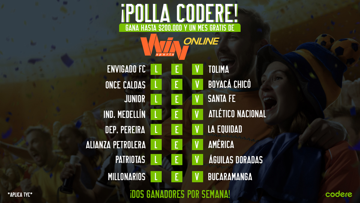CodereCO's tweet photo. ¡Lo bueno siempre se queda! ⚽️ Publica tu polla, etiqueta a 2 amigos y usa el hashtag #PollaCodere 

🏆 El que acierta todo, gana hasta $200.000
🥇 El que más acierta, gana $100.000 y un mes de #WinSportsOnline.
🥈El 2do que más acierta, gana un mes de Win Sports Online. https://t.co/C7ki2EC3wc