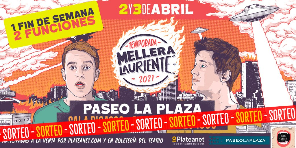 quierostandup's tweet photo. 🎉El próximo fin de semana largo hay doble función de 
Mellera Lauriente y vamos a sortear un par de entradas por fecha. 

📌Para participar:

🔸 Arrobá a un amigo.
🔸 Hacé RT.
🔸 Contanos si querés ir el 2 o el 3 de abril. 

Eso es todo. 🚀

¡Nos vemos en Paseo la Plaza! https://t.co/izf3cXEd9X